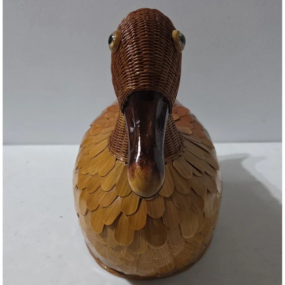 Vintage Chinese Zhejiang Wicker Wood Duck Storage Basket